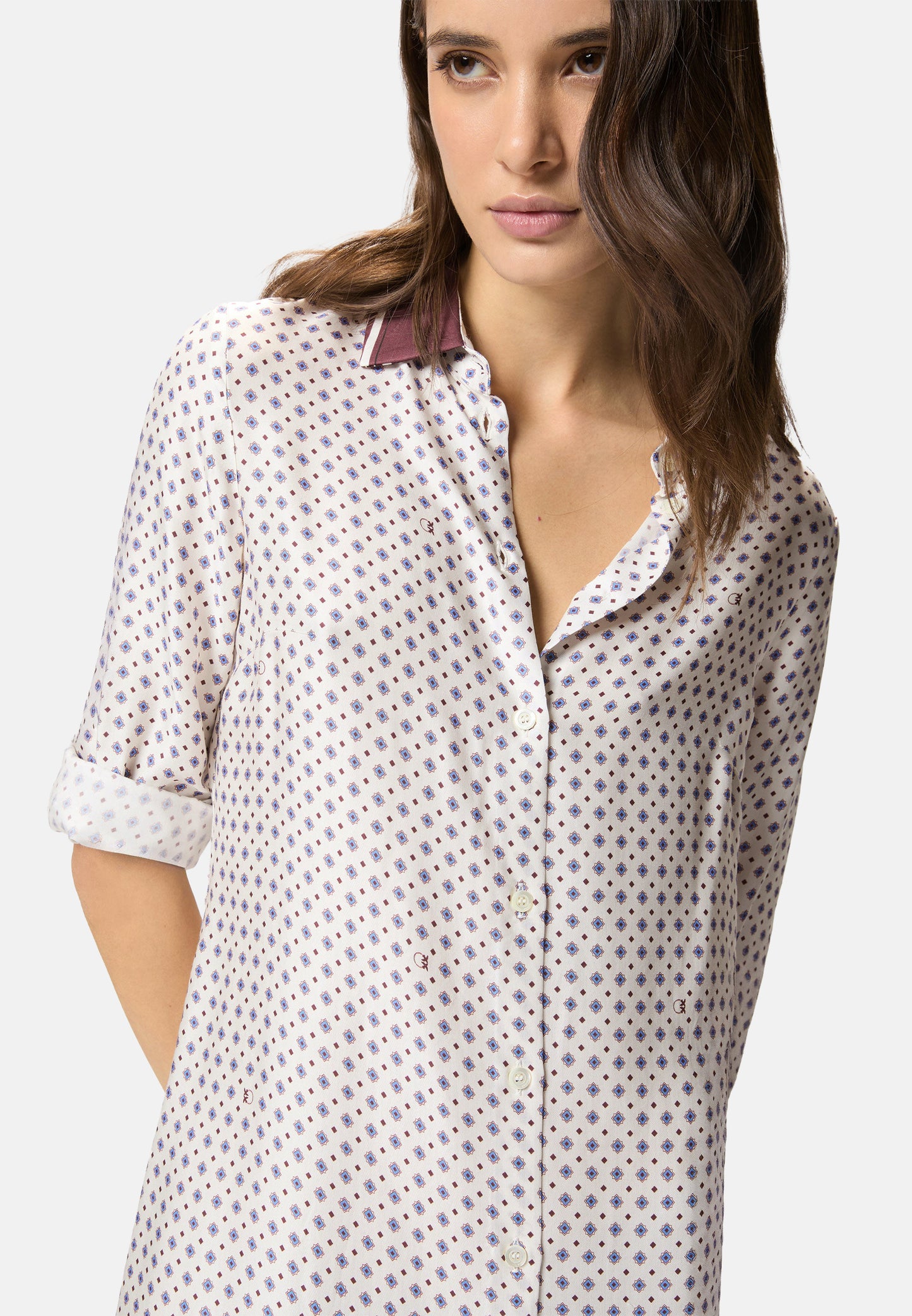 ELICIA ABITO TWILL STAMPA CRAVATTERIACON FOULARD - MULT. BIANCO/BORDEAUX