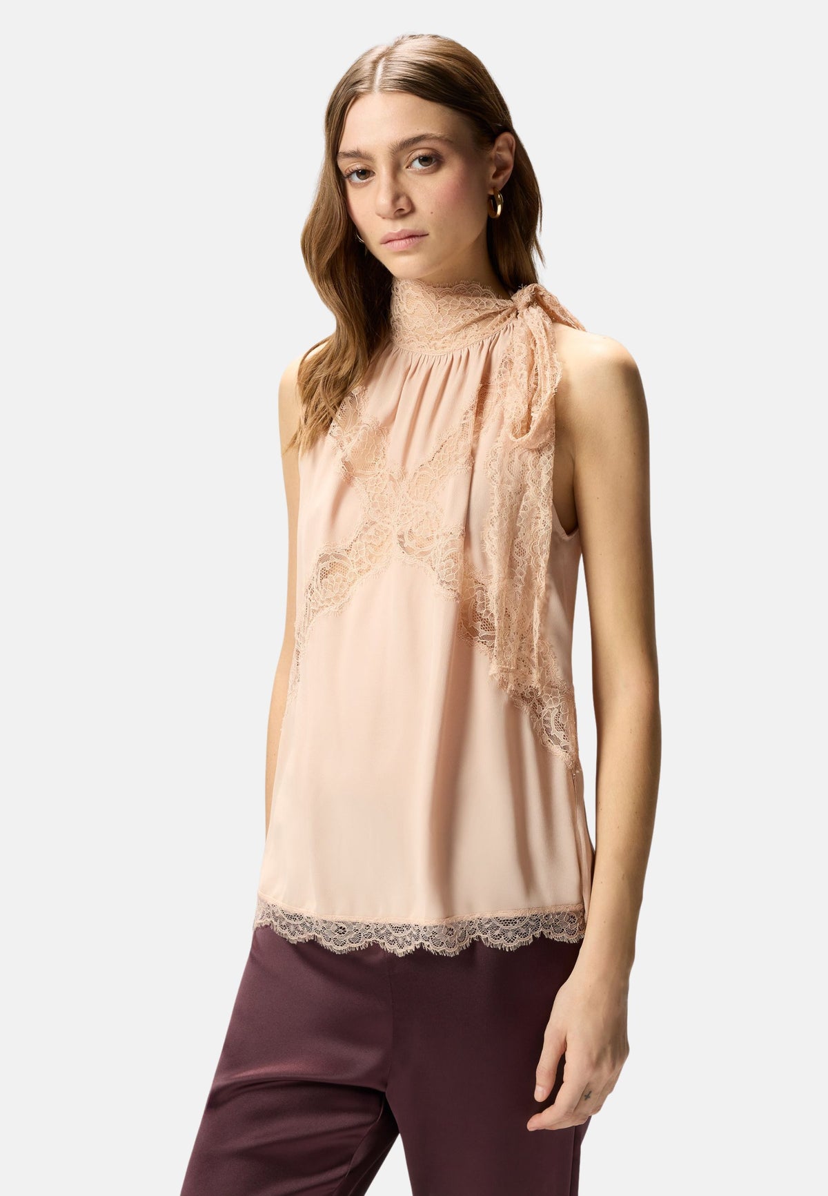 MANDARANCIO TOP CREPE DE CHINE CON PIZZO - BEIGE