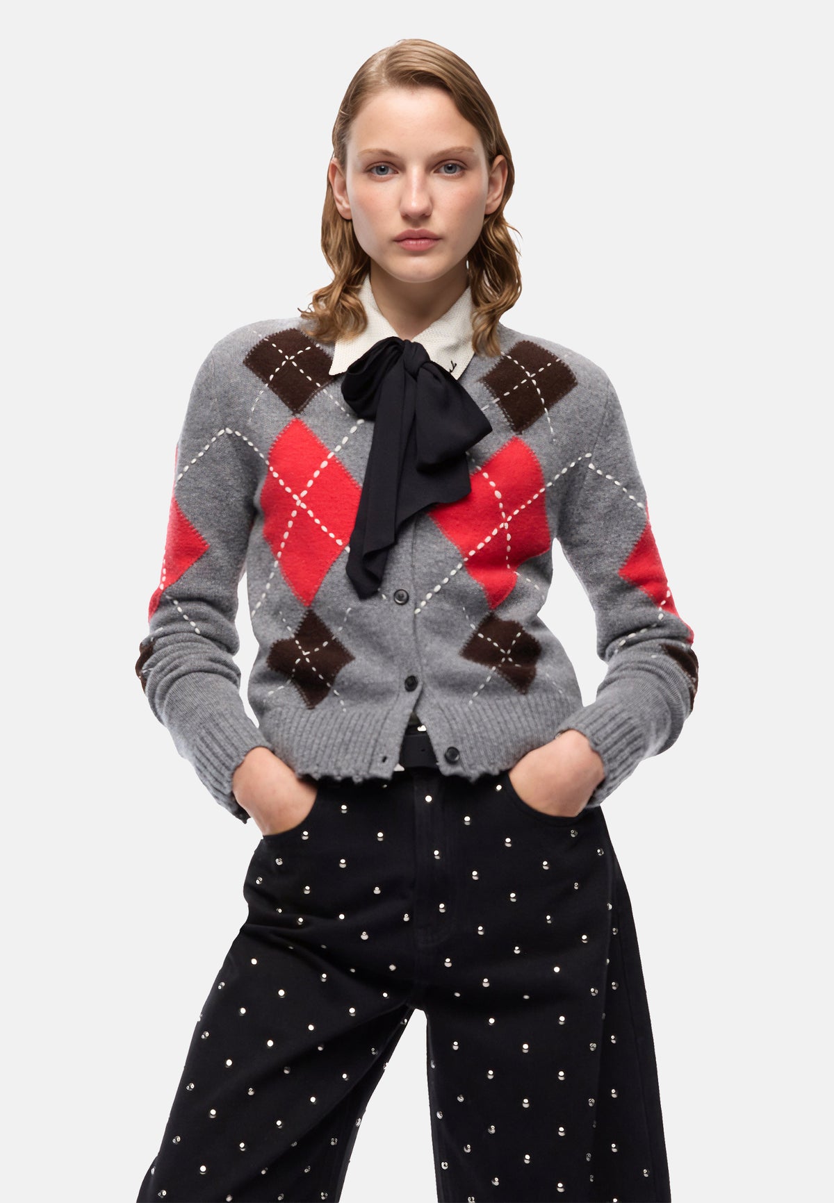 CARDIFF CARDIGAN ARGYLE CON CLOTH STITCH - GRIGIO/MAR