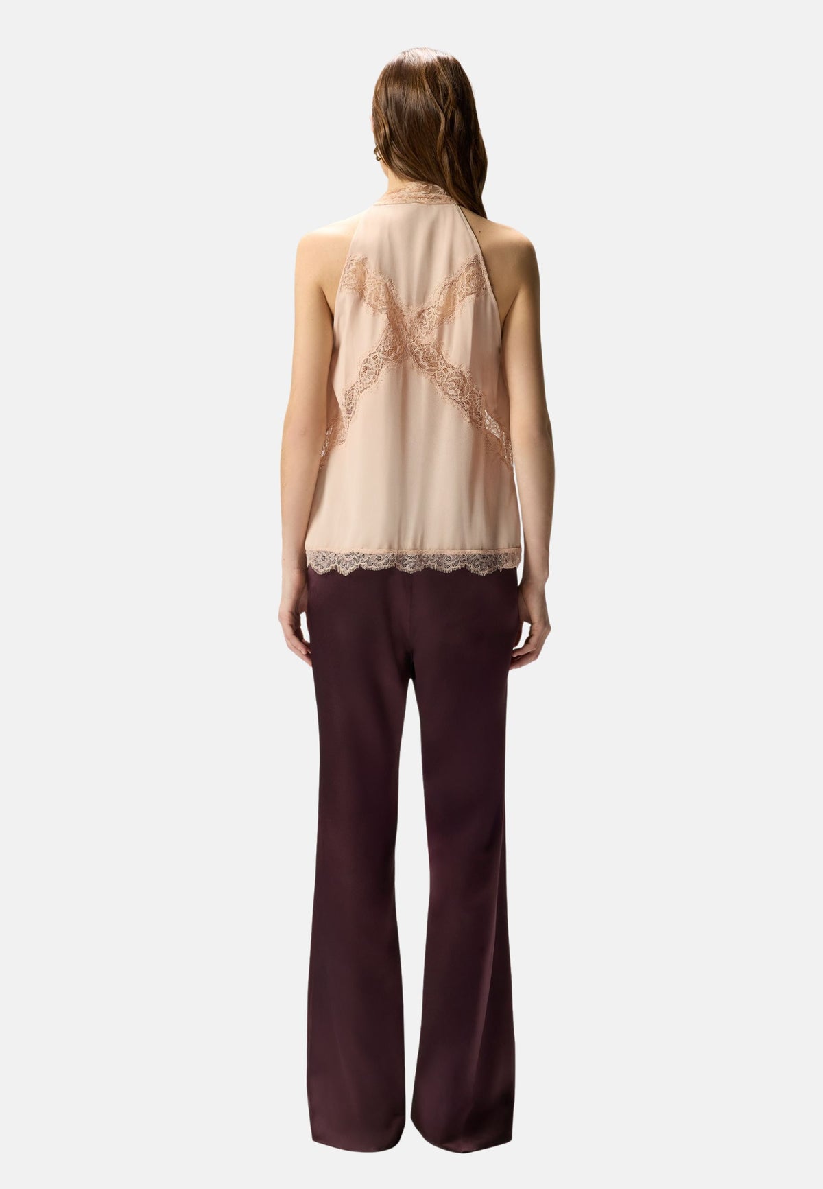 MANDARANCIO TOP CREPE DE CHINE CON PIZZO - BEIGE