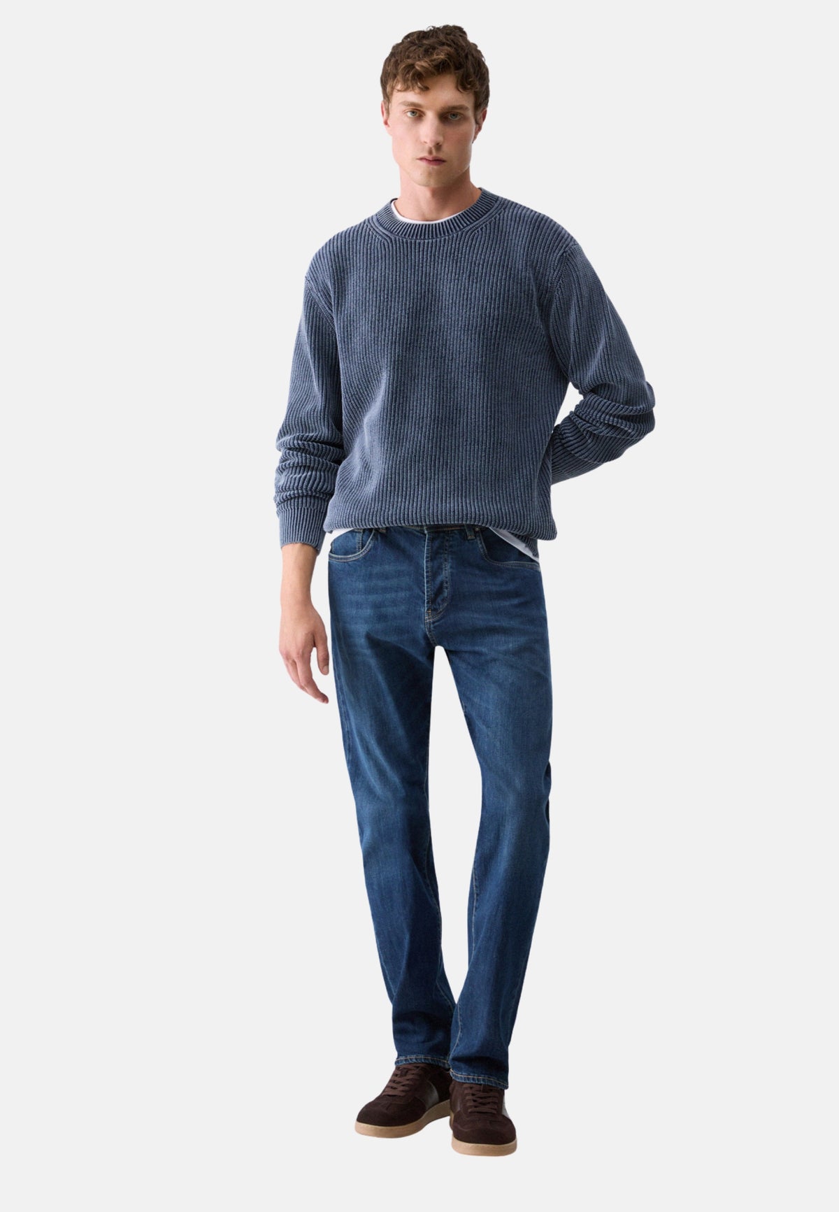 MAGLIA GIROCOLLO A COSTINA - BLU NAVY
