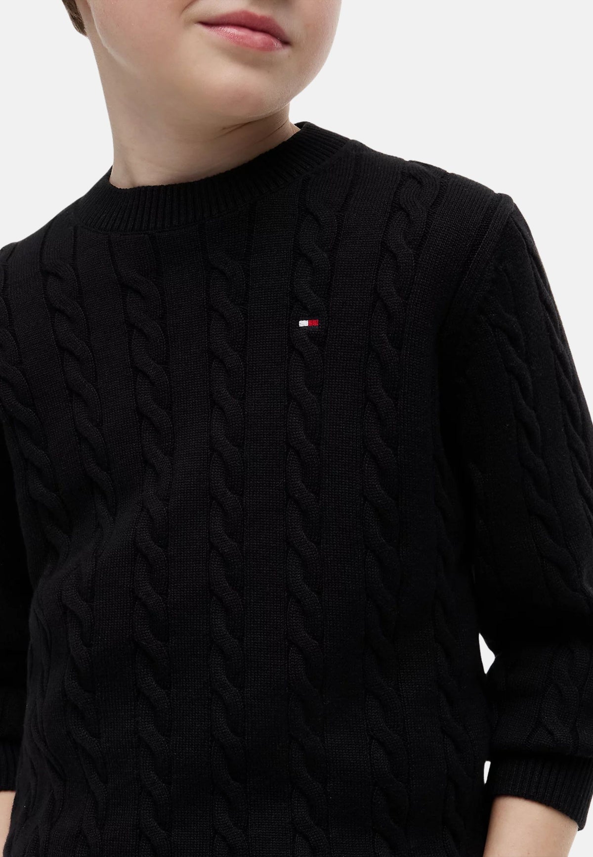 COTTON CABLE SWEATER - BLACK