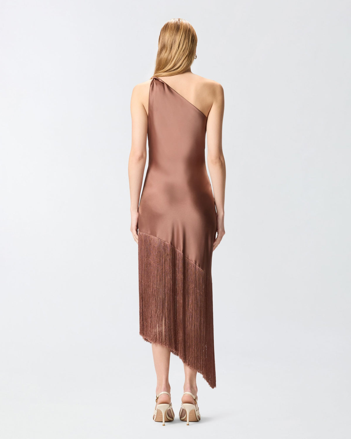 KIWI ABITO SATIN CON FRANGE - BROWN