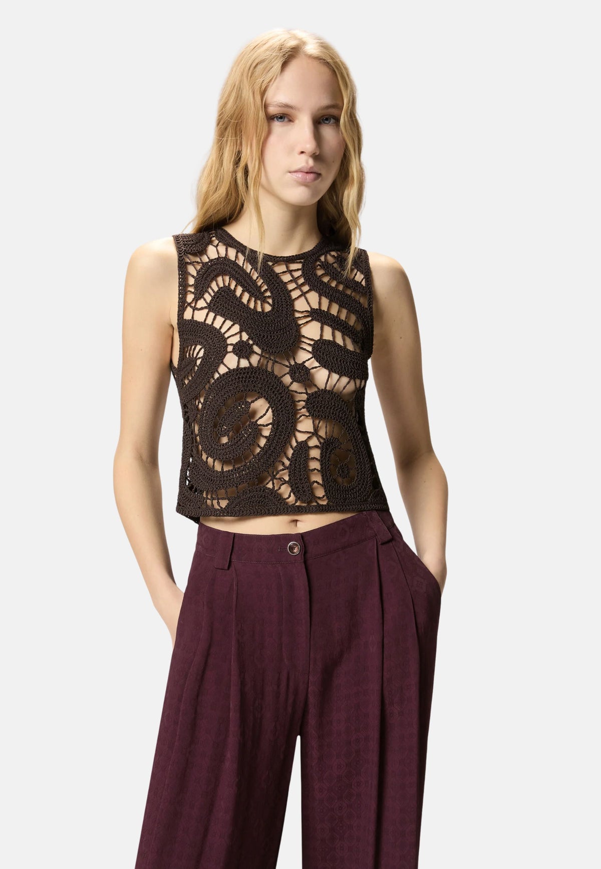 ERUZIONE TOP CROCHET GEOMETRICO - BROWN