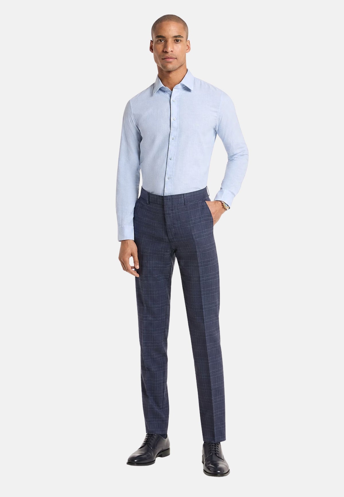 COTTON LINEN SLIM SHIRT - LIGHT BLUE