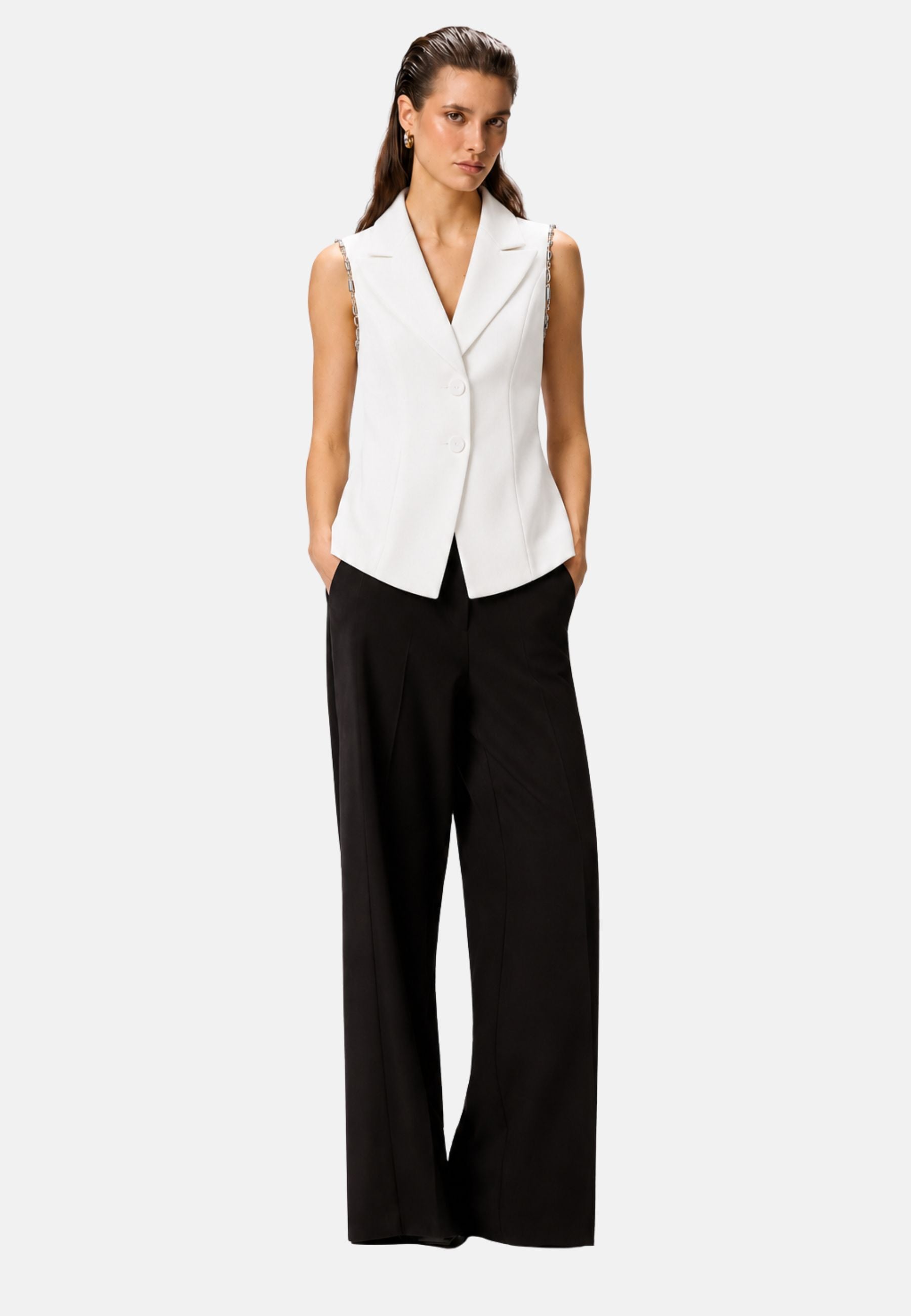 LITCHI GILET CON DECORO - WHITE