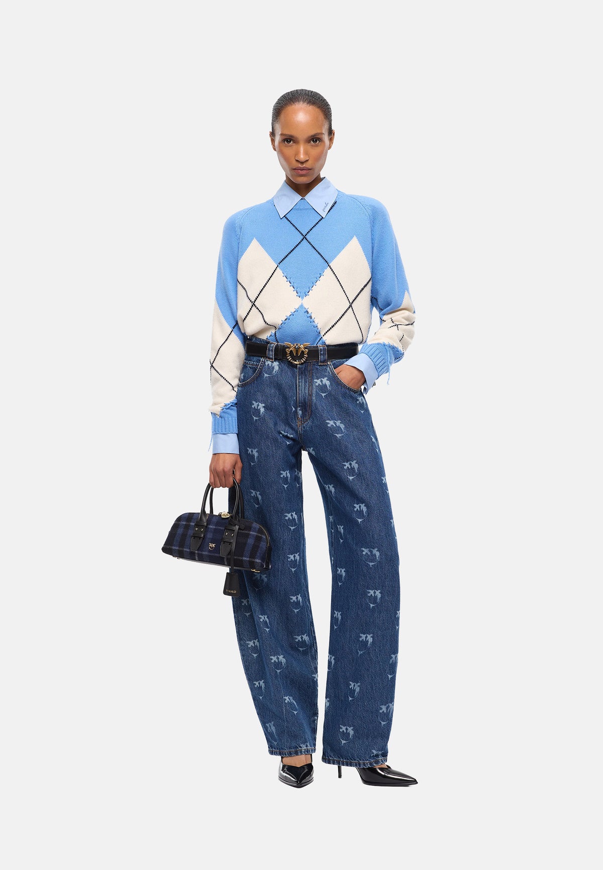 BERNA PULL ARGYLE TRAFORATO - AZZURRO/PANNA