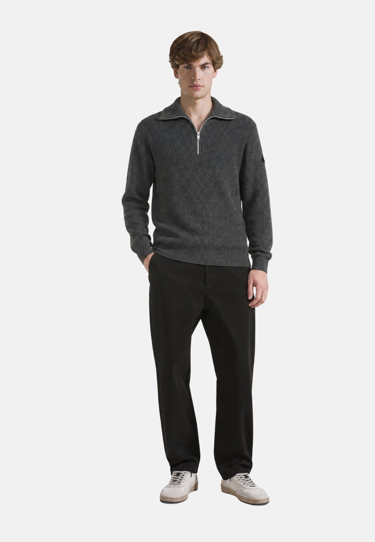 HALF ZIP ENGLISH RIB WARM WOOL L/S - GRIGIO SCURO