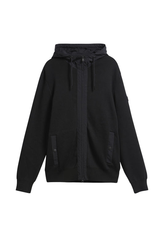 INLINE KNIT HOODIE - BLACK