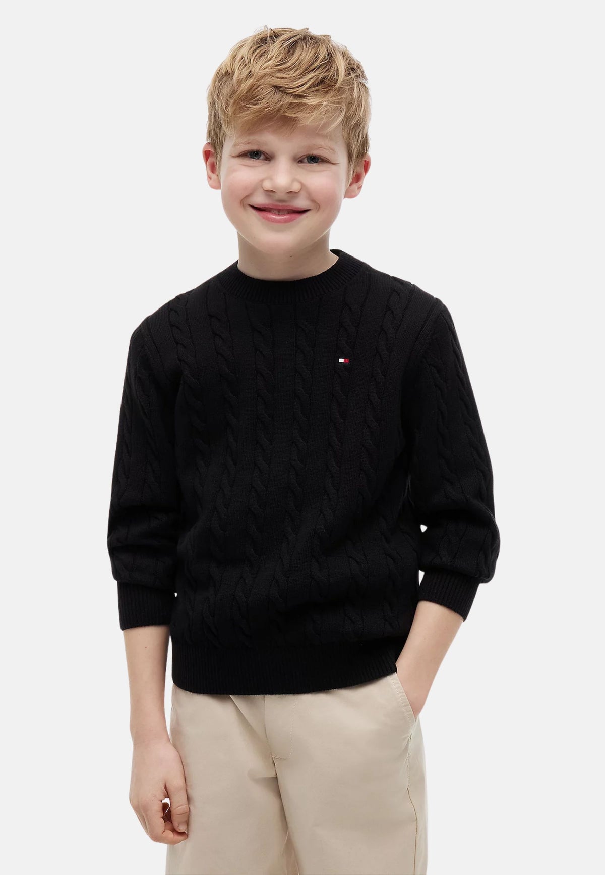 COTTON CABLE SWEATER - BLACK