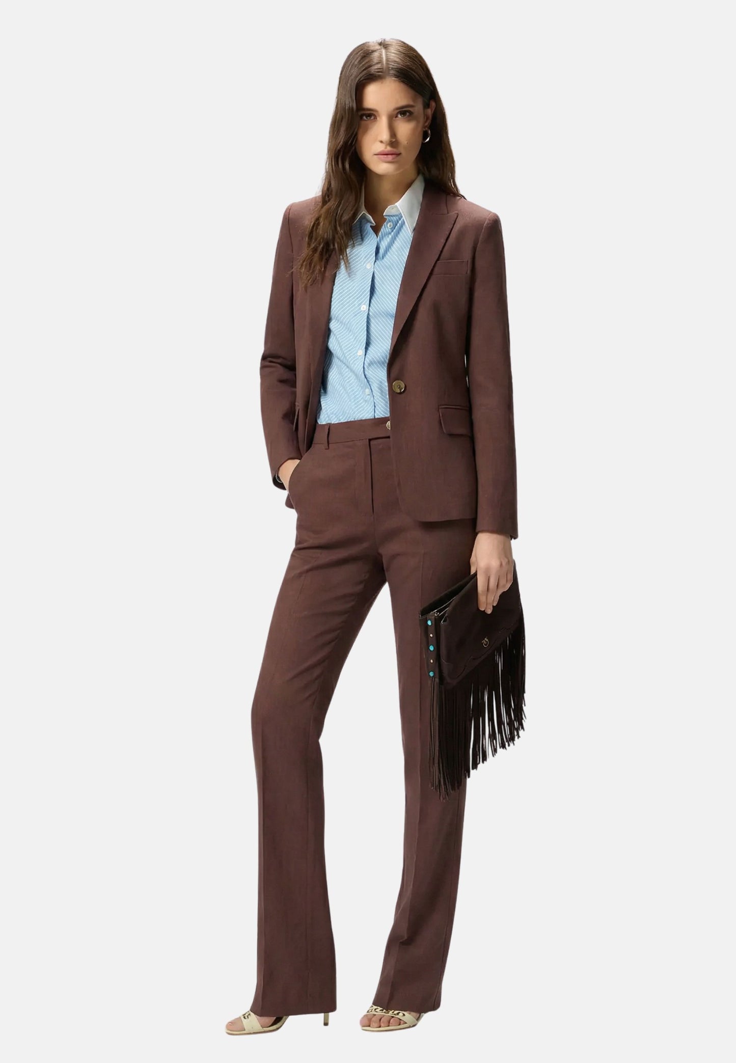 FREDA GIACCA LINO STRETCH - BROWN