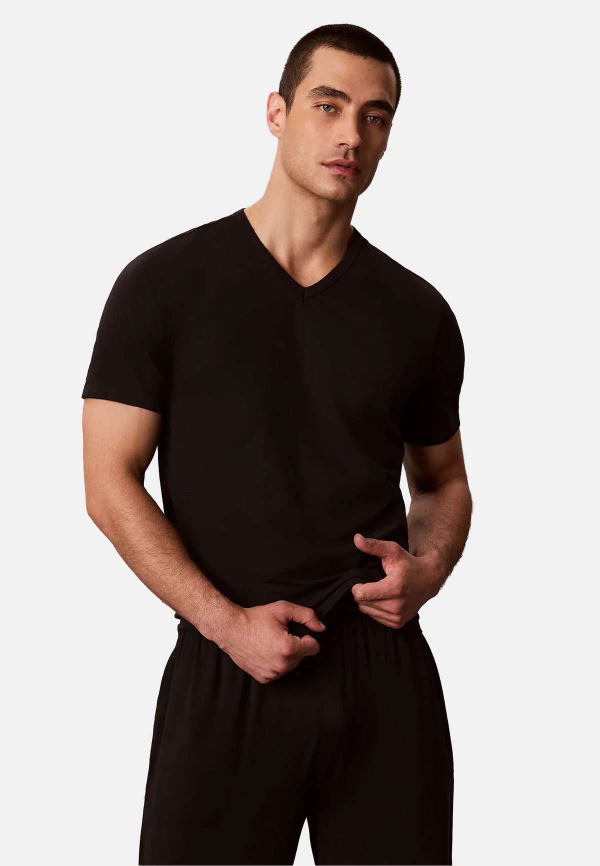 S/S V NECK 3PK - BLACK
