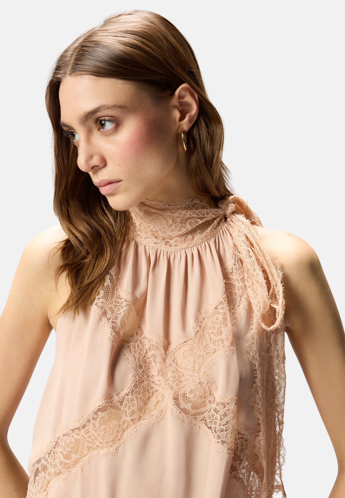 MANDARANCIO TOP CREPE DE CHINE CON PIZZO - BEIGE