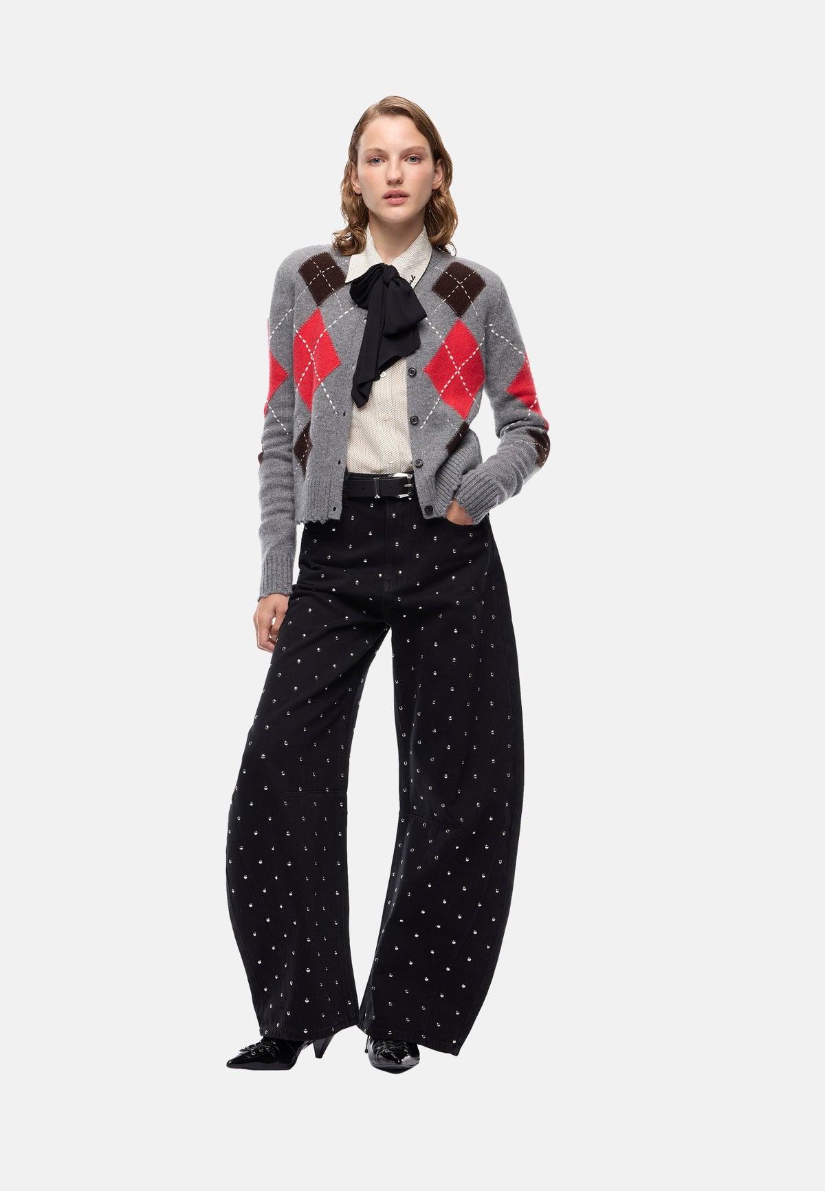 CARDIFF CARDIGAN ARGYLE CON CLOTH STITCH - GRIGIO/MAR
