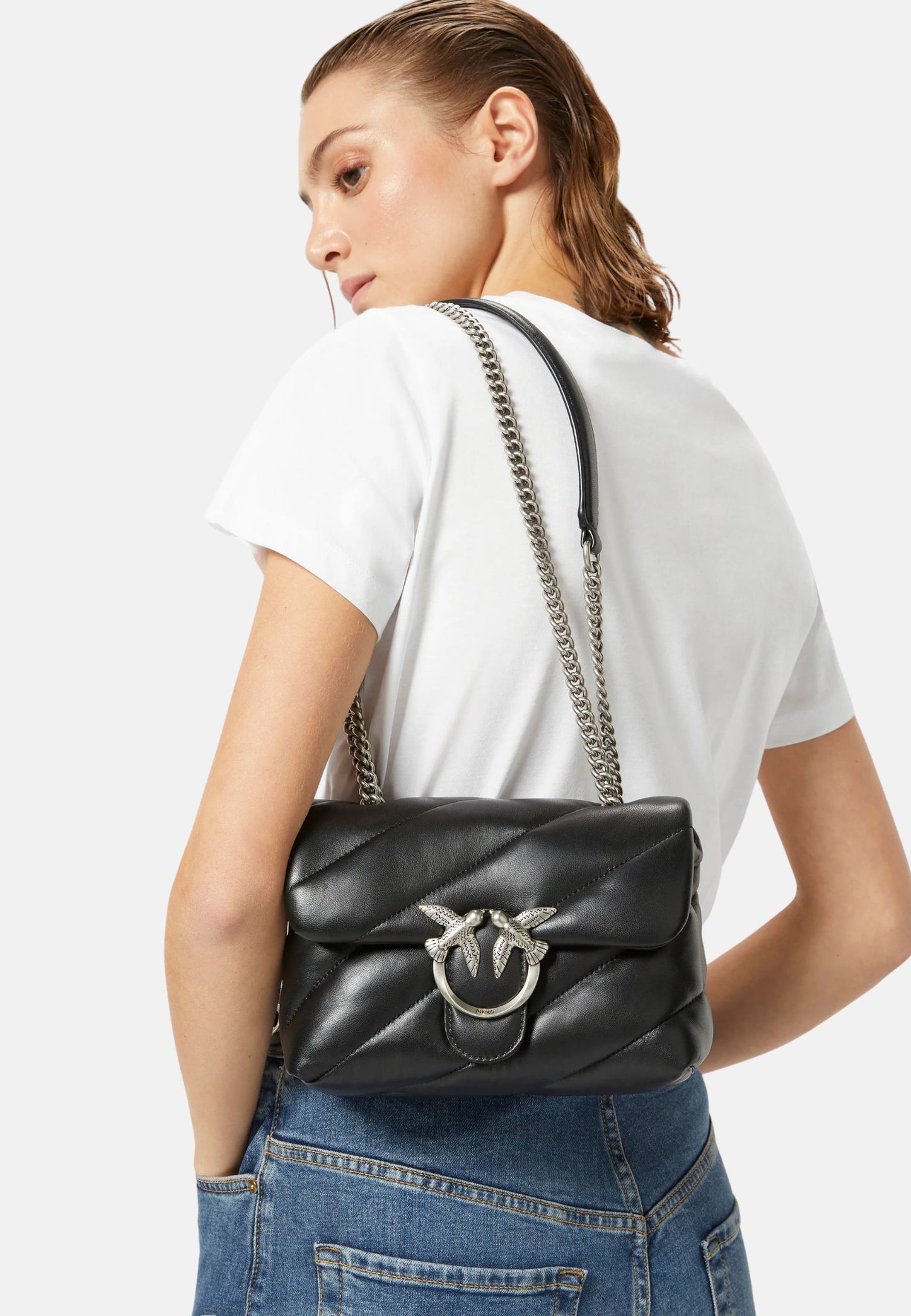 LOVE PUFF MINI CL SHEEP NAPPA - BLACK-ARGENTO