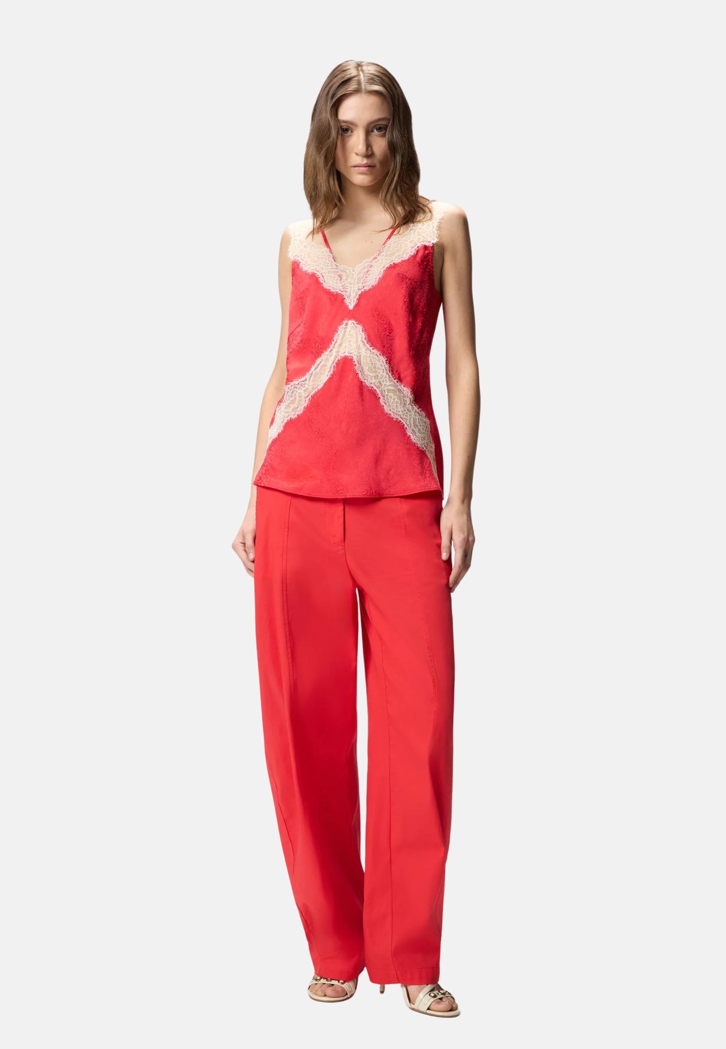 NEW LYDIA TOP SATIN JACQUARTD MACULA CON PIZZO - RED
