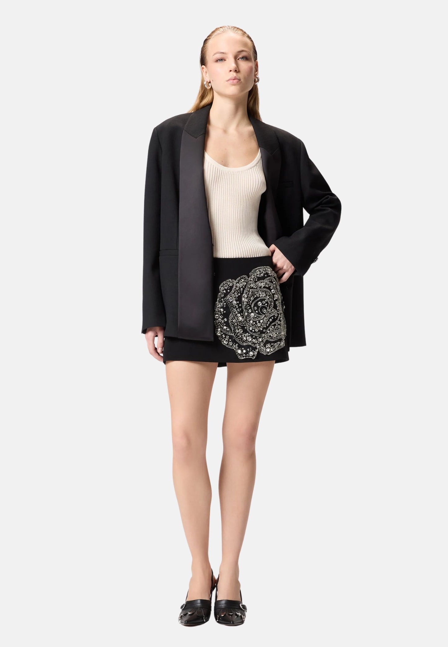CAVOLFIORE GONNA DOUBLE ARMOURE RICAMO - BLACK