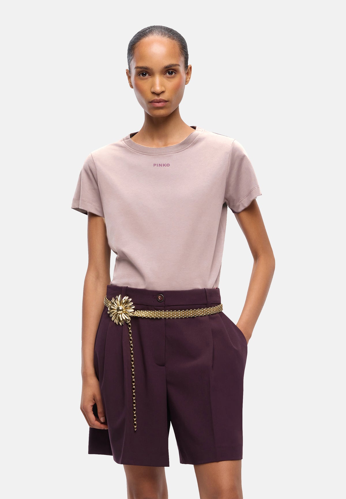BASICO T-SHIRT JERSEY LOGO PINKO GOMMATO - PINK