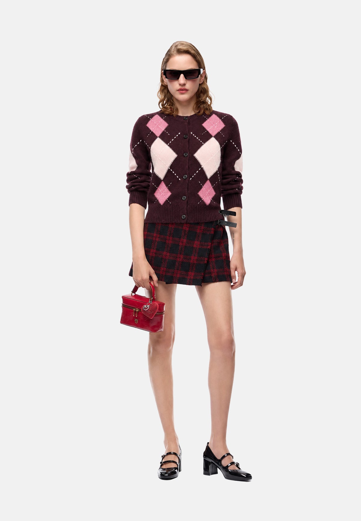 CARDIFF CARDIGAN ARGYLE CON CLOTH STITCH - BORDEAUX/ROSSO
