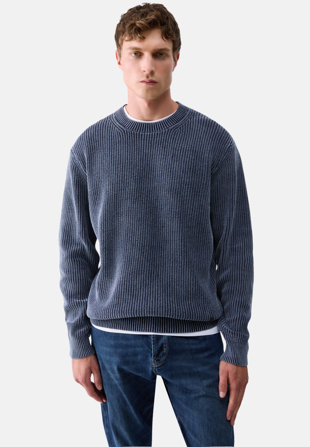 MAGLIA GIROCOLLO A COSTINA - BLU NAVY