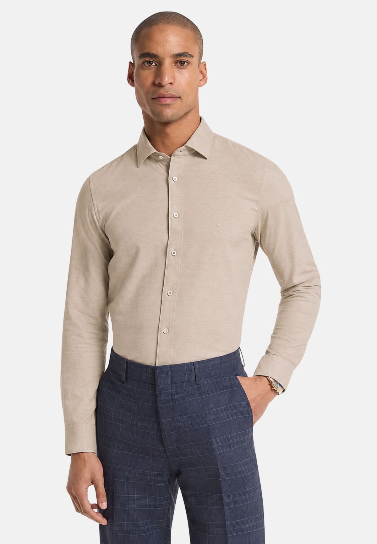 COTTON LINEN SLIM SHIRT - BEIGE