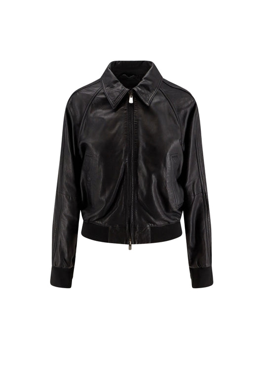 BARBRA BOMBER PELLE LAVATA - BLACK
