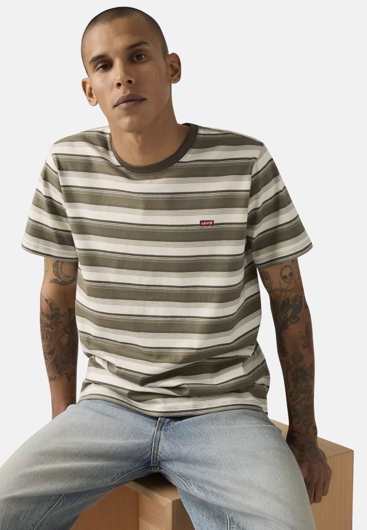 SS ORIGINAL HM TEE - RIGATA BIANCO/ VERDE/BEIGE
