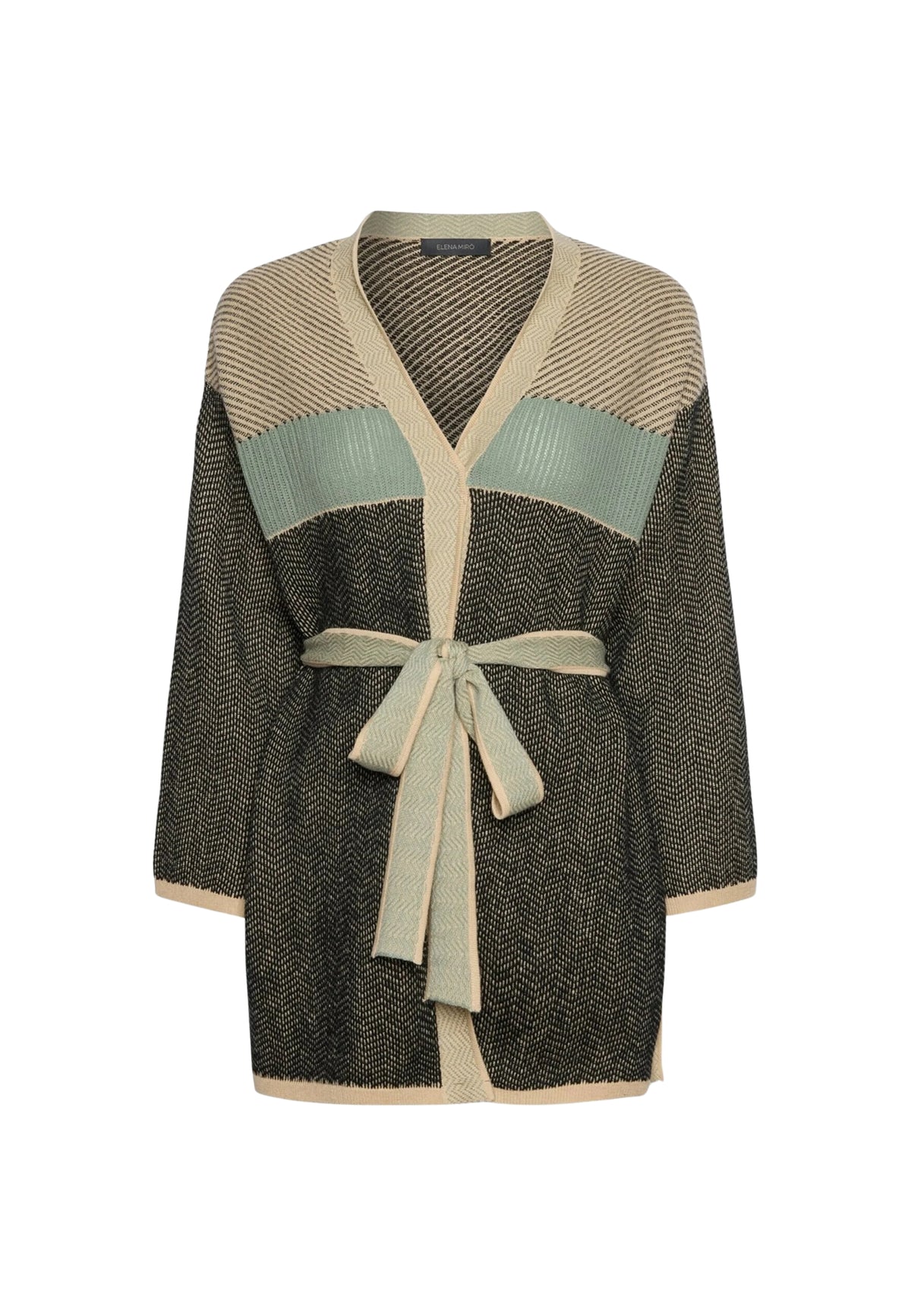 CARDIGAN CON DISEGNI JACQUARD PATCHWORK - MANDORLA/SELCE/NERO