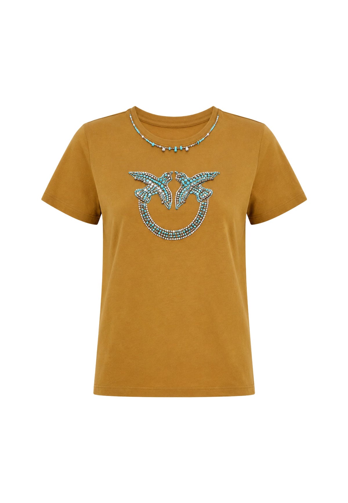 FIDENZA T-SHIRT JERSEY LOGO RICAMO BIRDS - MARRONE/AZZURRO