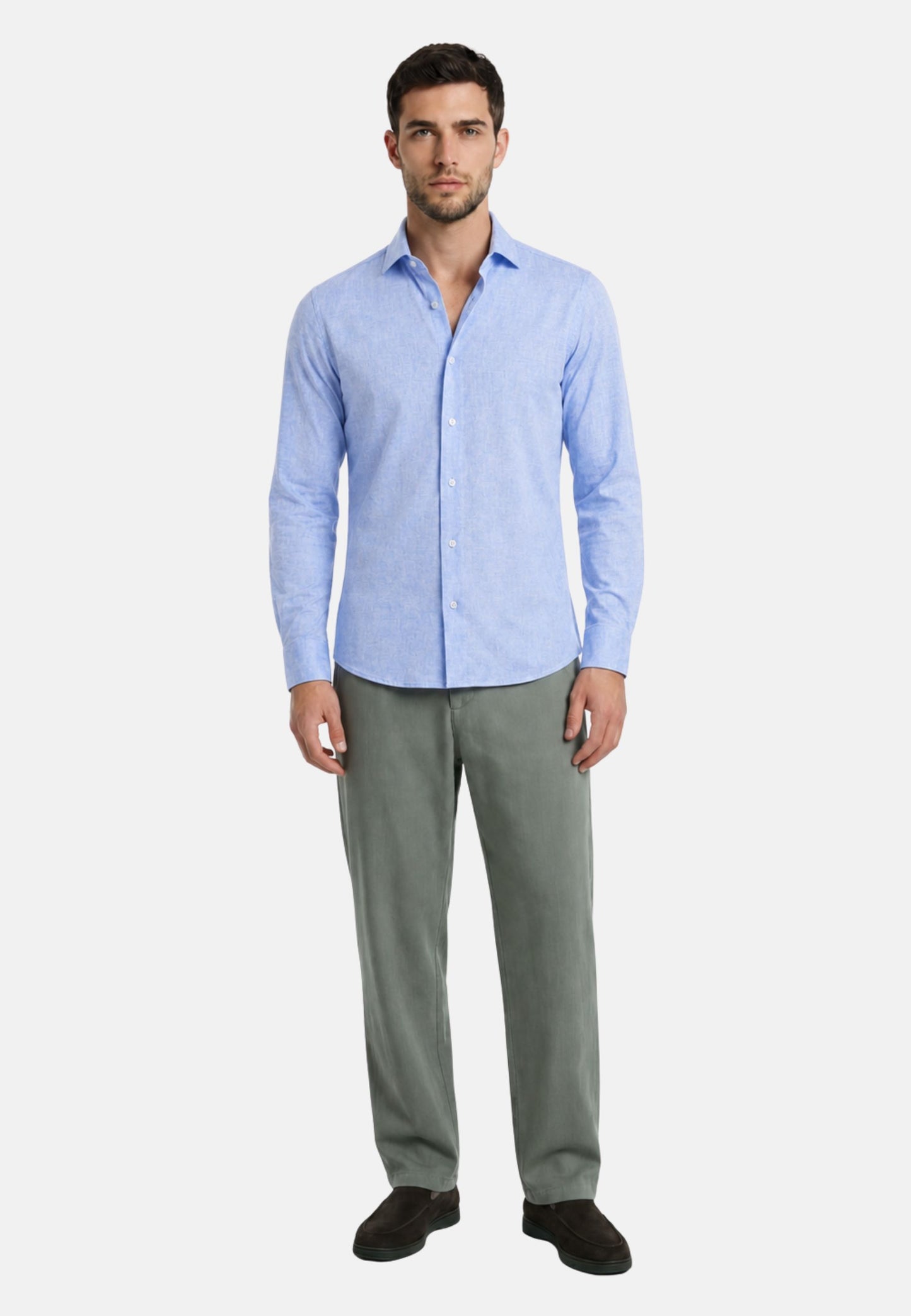 CAMICIA LINO M/L - blu