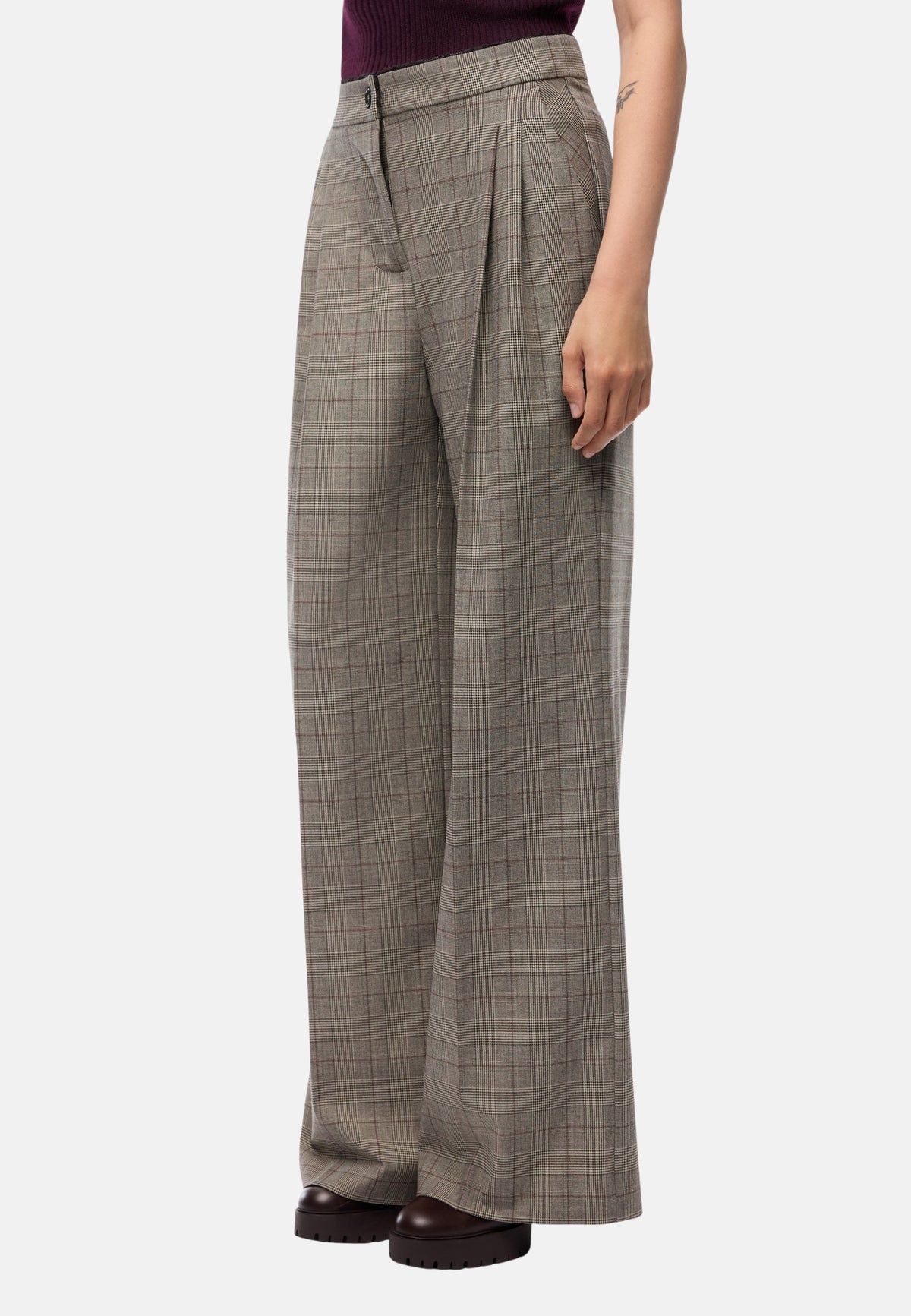 PLUMERIA PANTALONE MISTO LANA TINTO FILO - BEIGE/BORDEAUX