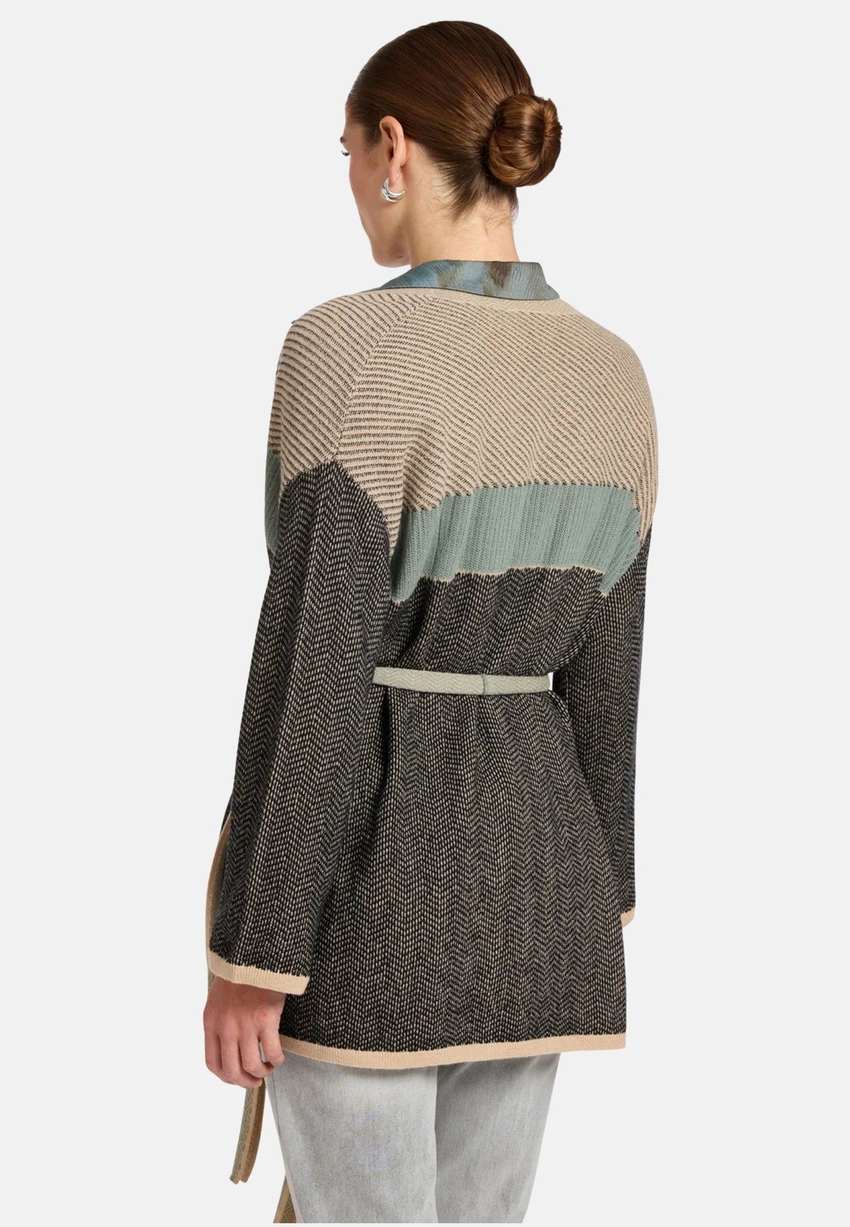 CARDIGAN CON DISEGNI JACQUARD PATCHWORK - MANDORLA/SELCE/NERO