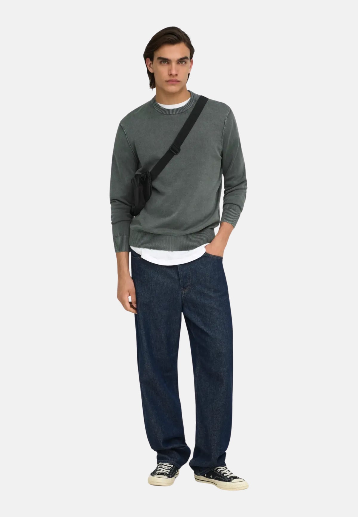 ONSGARSON LS REG WASH CREW KNIT VD - PINE GROVE