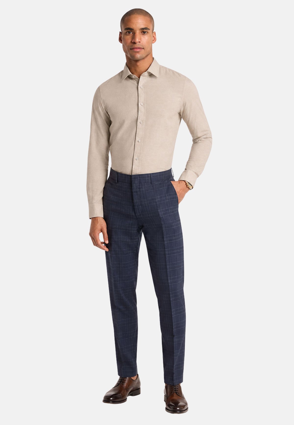 COTTON LINEN SLIM SHIRT - BEIGE