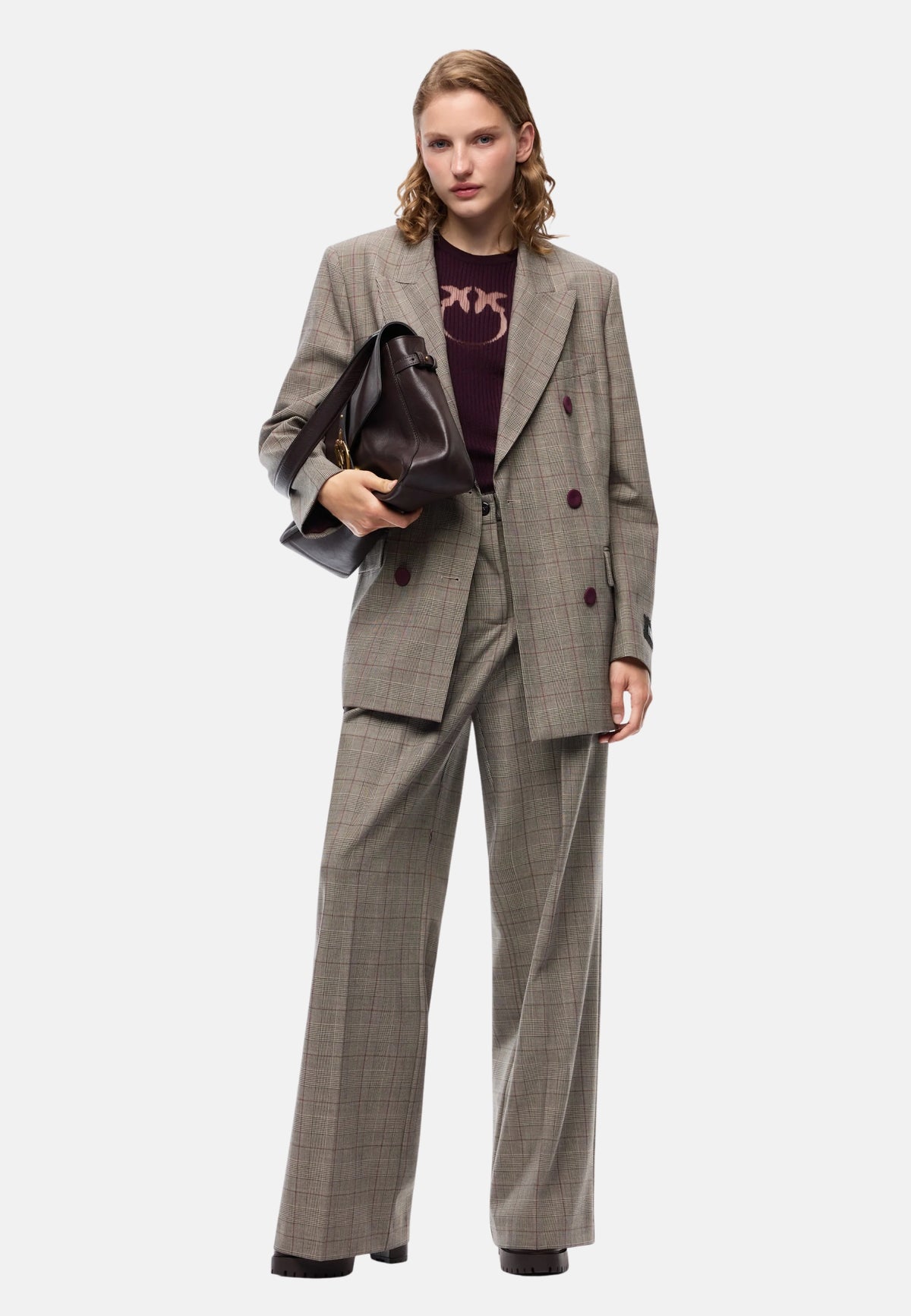 PLUMERIA PANTALONE MISTO LANA TINTO FILO - BEIGE/BORDEAUX