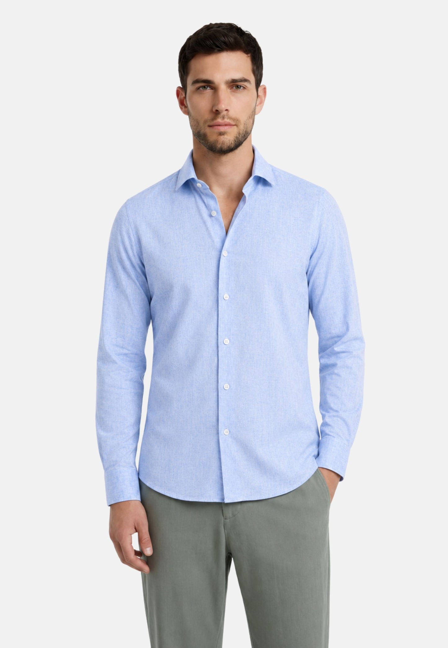 CAMICIA LINO M/L - blu