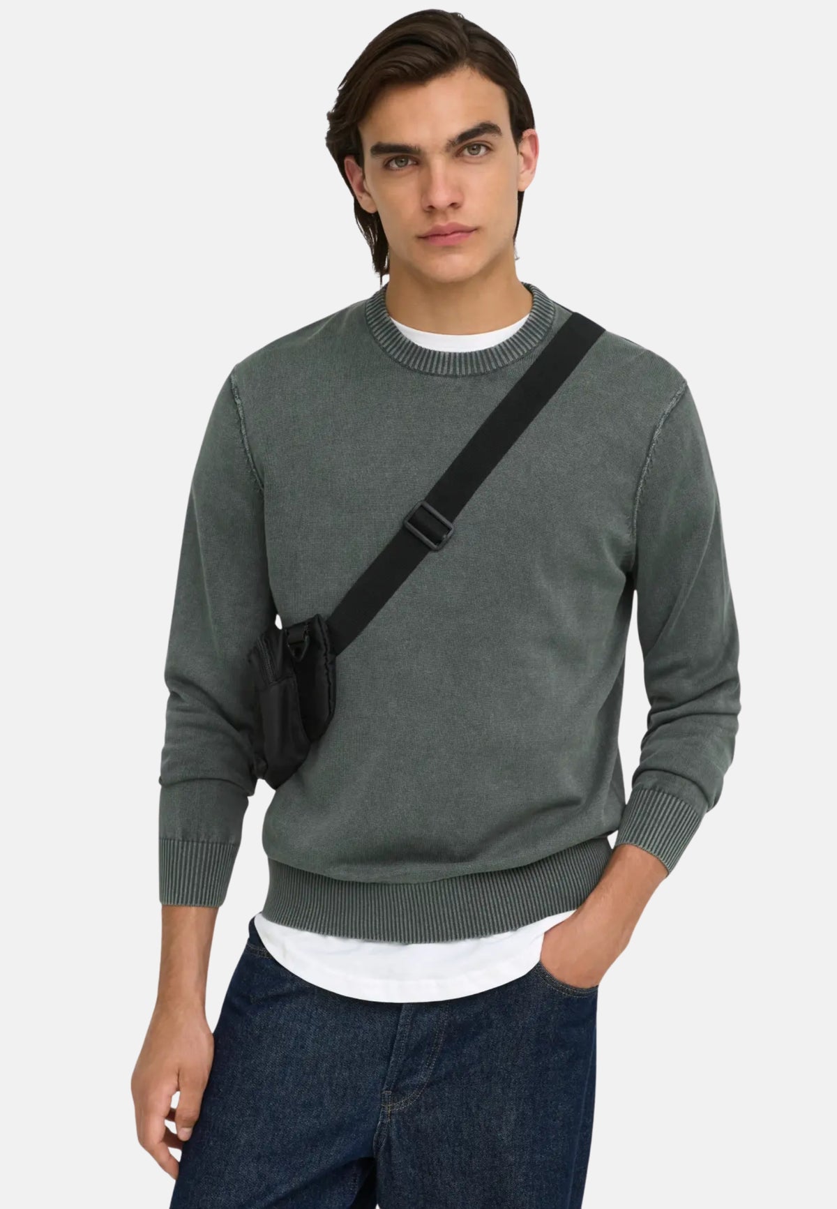 ONSGARSON LS REG WASH CREW KNIT VD - PINE GROVE
