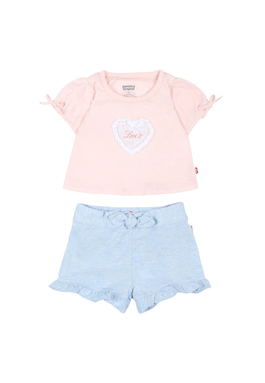 LVG BOW SLV TEE & BELTED SHORT SET - CRYSTAL PINK