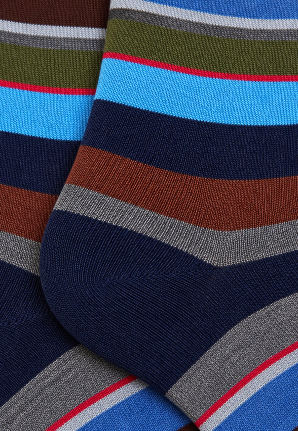 CALZINO LUNGO LEGGERO RIGHE MULTICOLOR - OLTREMARE/QUERCIA