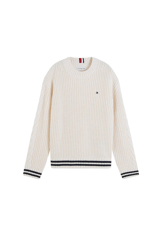 PLACED SLEEVE CABLE SWEATER - IVORY PETAL
