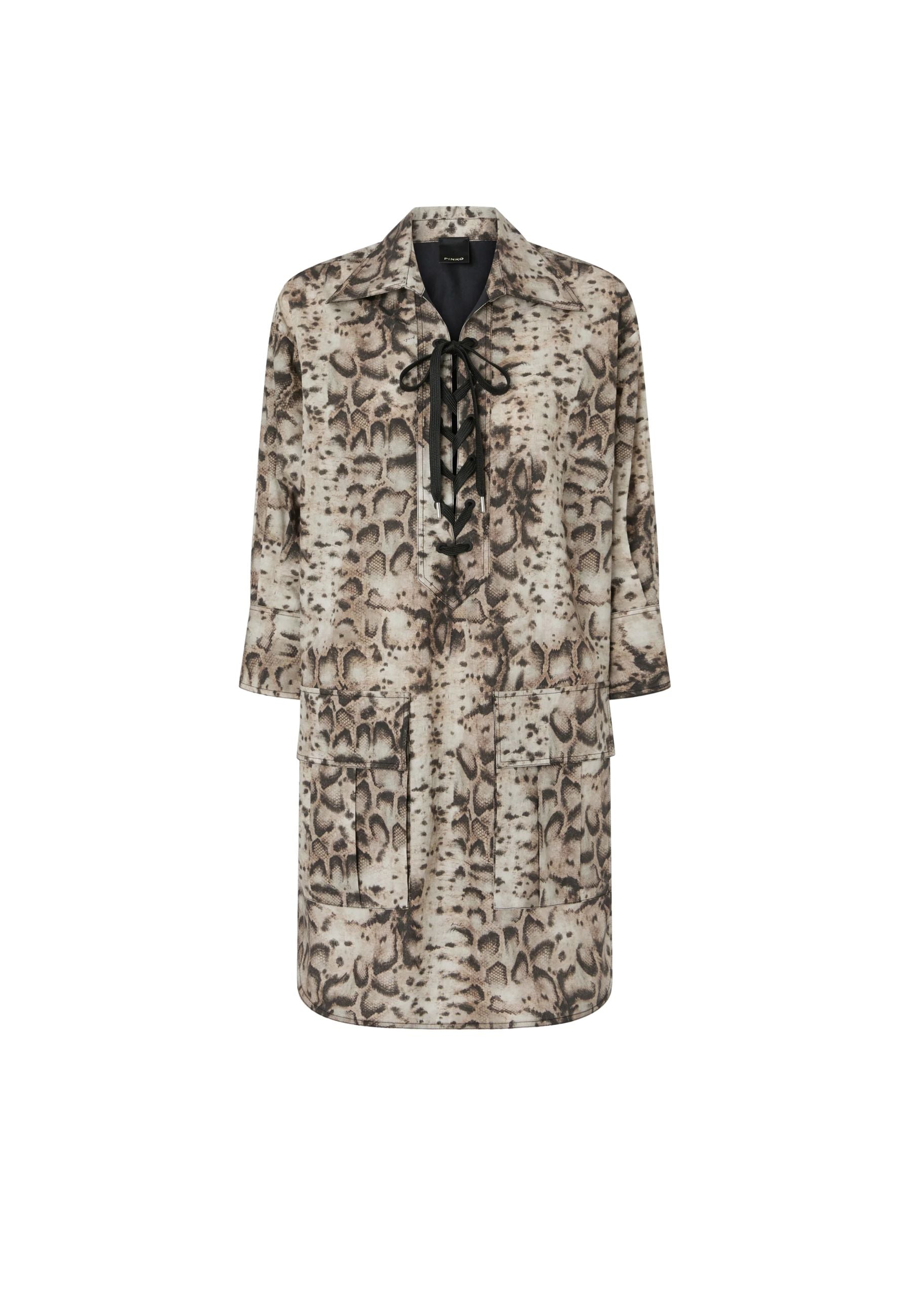 AGRA ABITO POPELINE STAMPA SNAKE - BEIGE/NERO