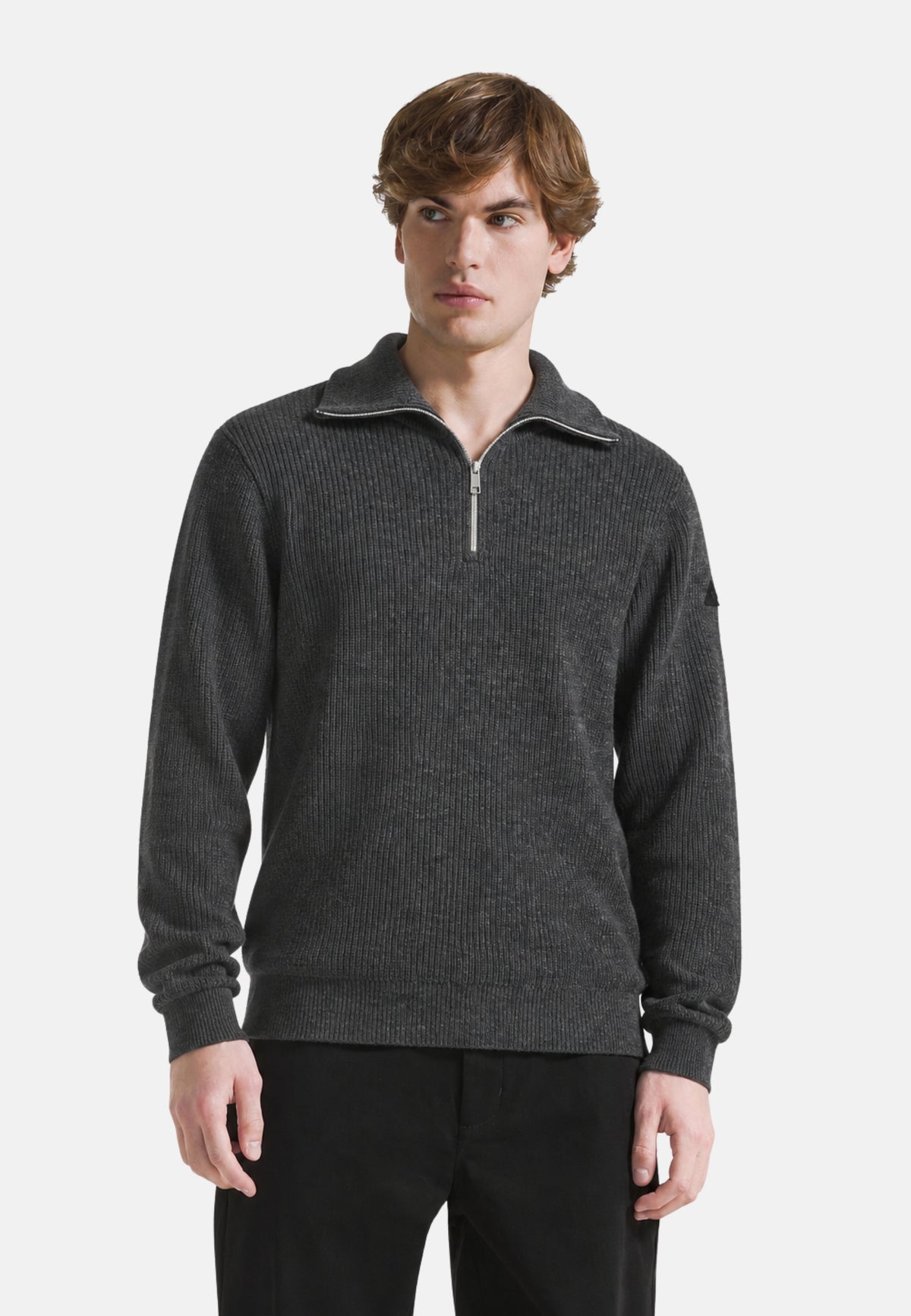 HALF ZIP ENGLISH RIB WARM WOOL L/S - GRIGIO SCURO