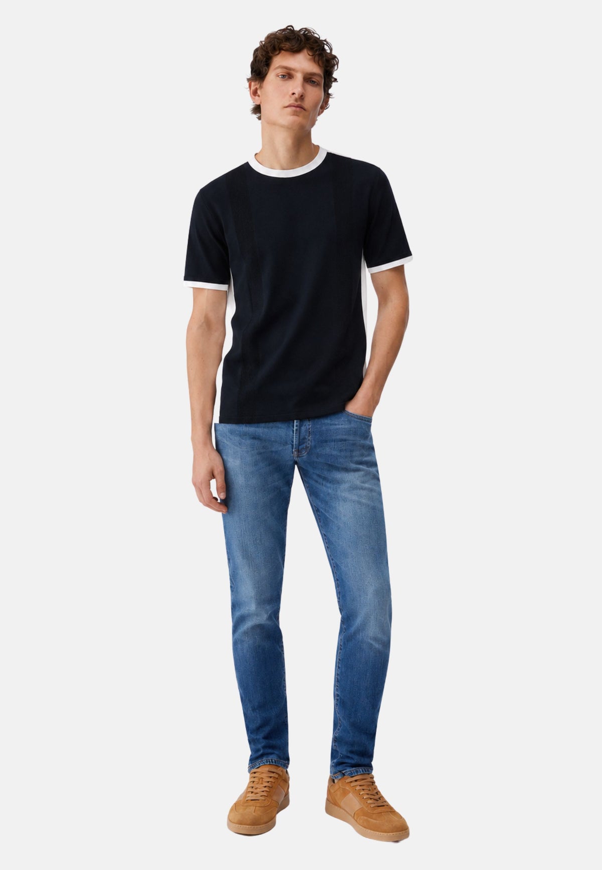 MAGLIA CHIUSA M/C - DARK BLUE/WHITE COTTON