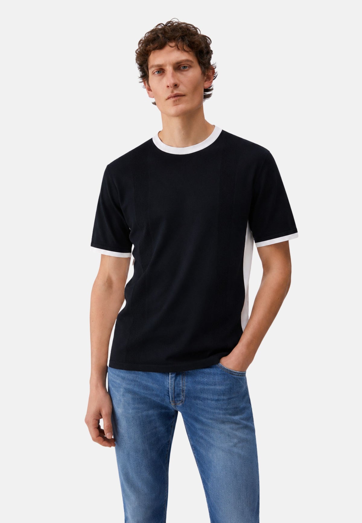 MAGLIA CHIUSA M/C - DARK BLUE/WHITE COTTON