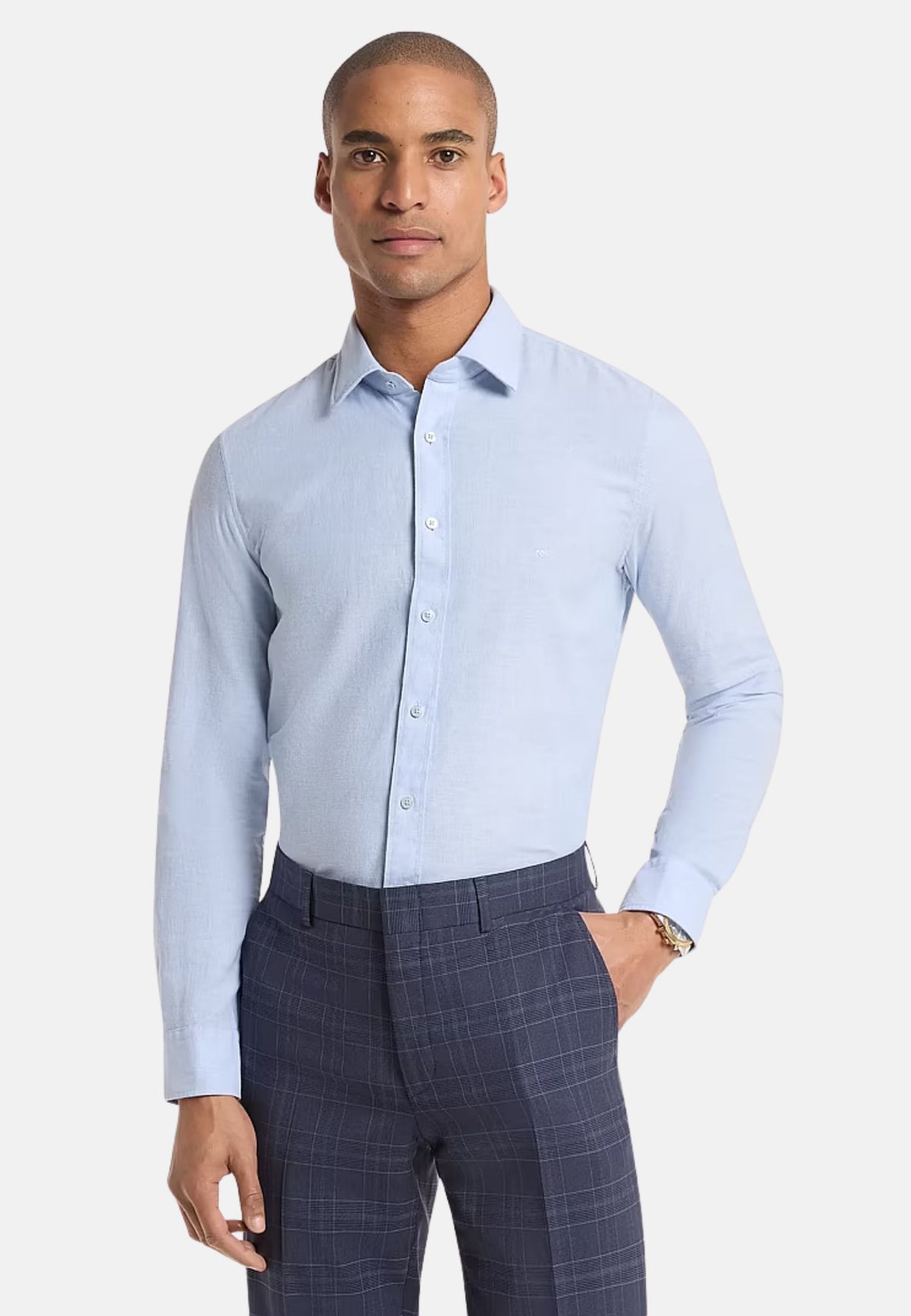 COTTON LINEN SLIM SHIRT - LIGHT BLUE
