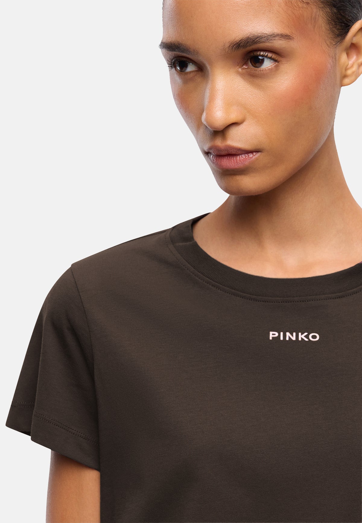 BASICO T-SHIRT JERSEY LOGO PINKO GOMMATO - BROWN
