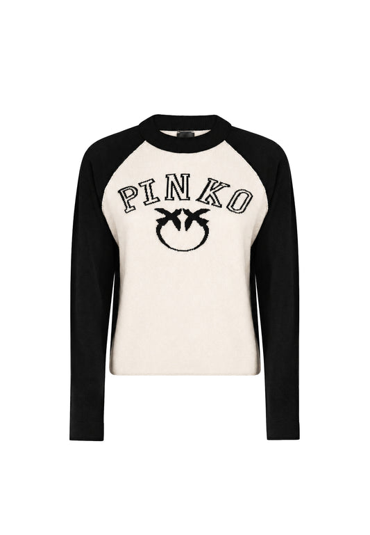 AMSTERDAM MAGLIA BLEND WS CON LOGO INTARSIO - BURRO/NERO
