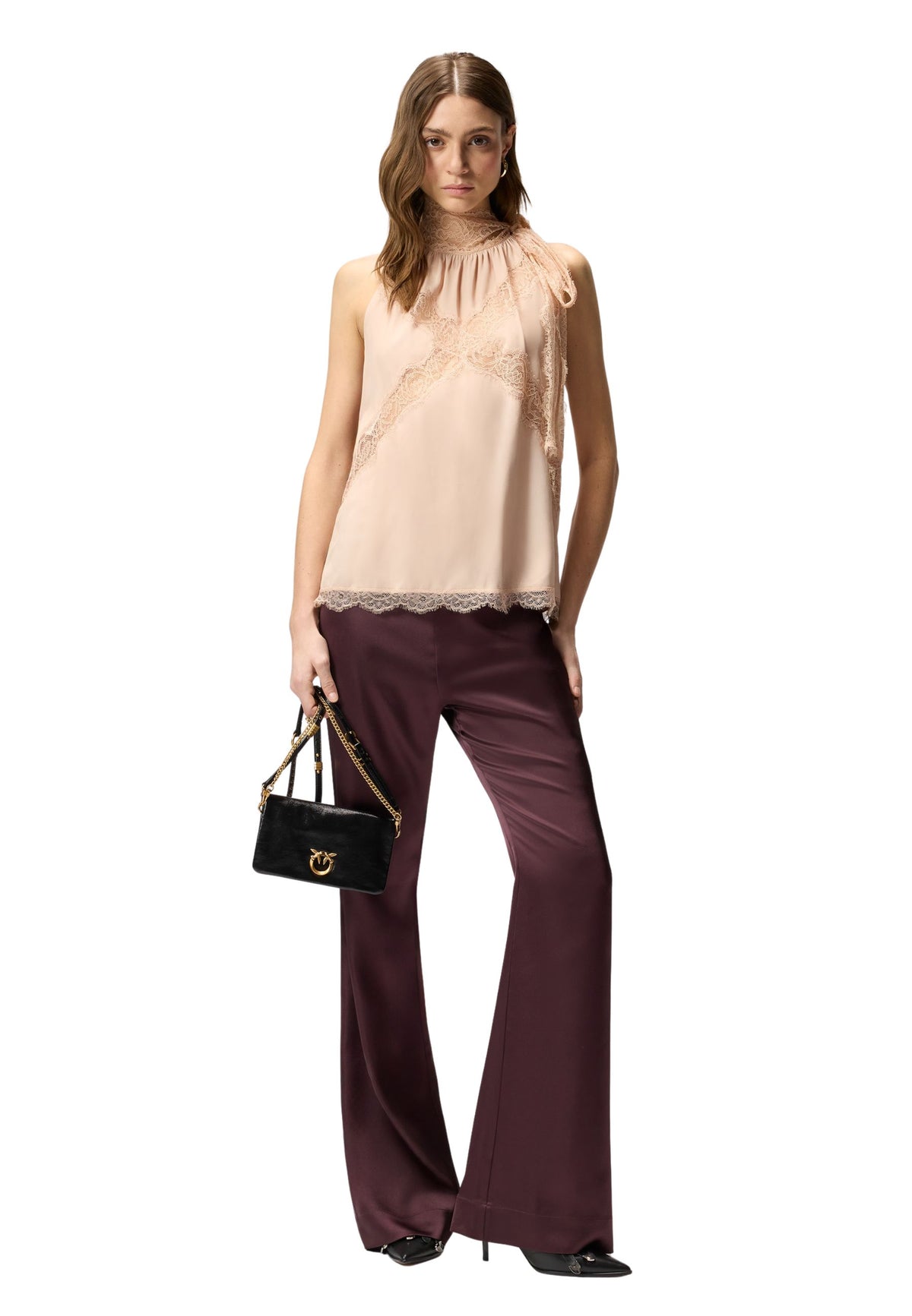 MANDARANCIO TOP CREPE DE CHINE CON PIZZO - BEIGE