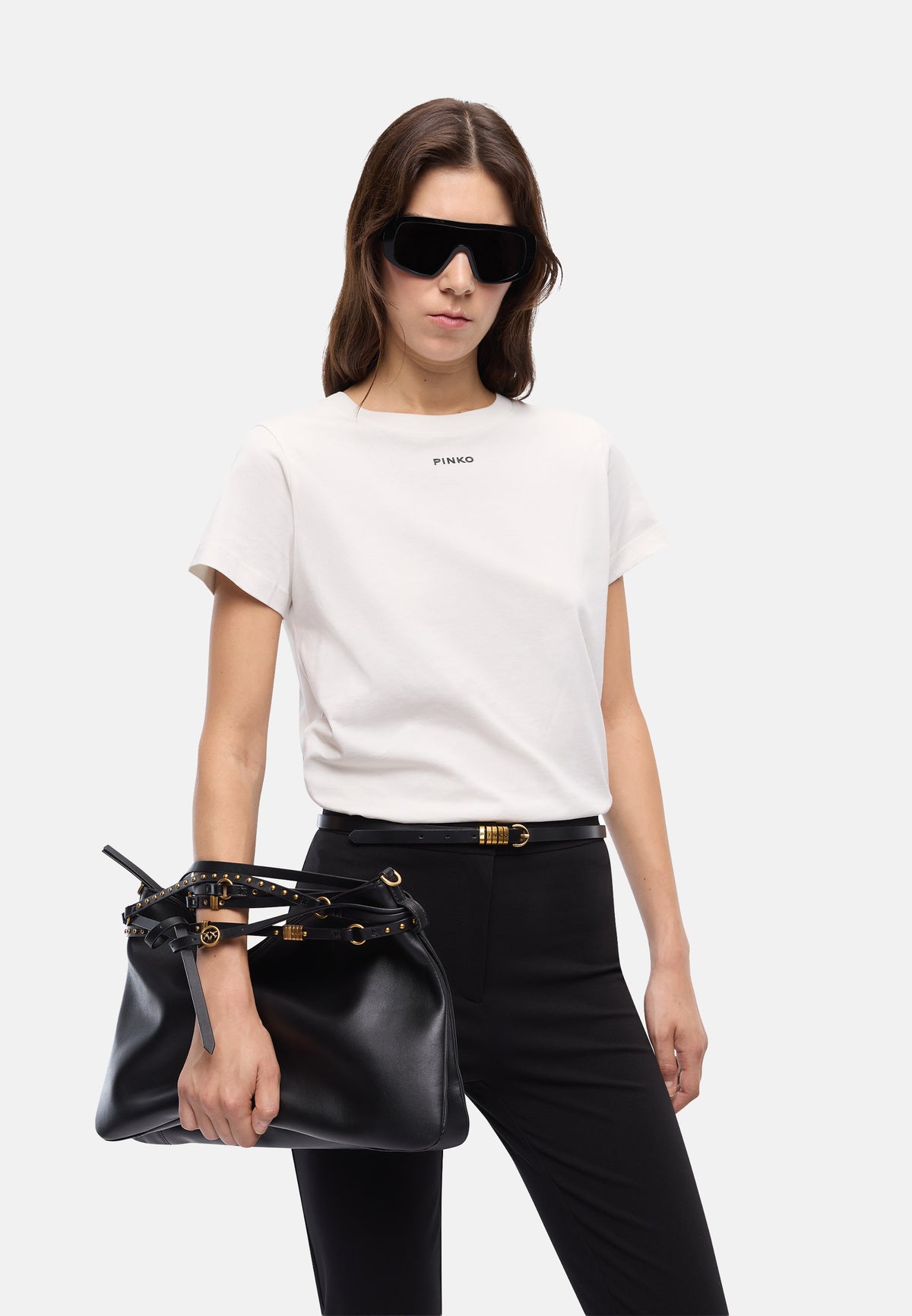BASICO T-SHIRT JERSEY LOGO PINKO GOMMATO - WHITE