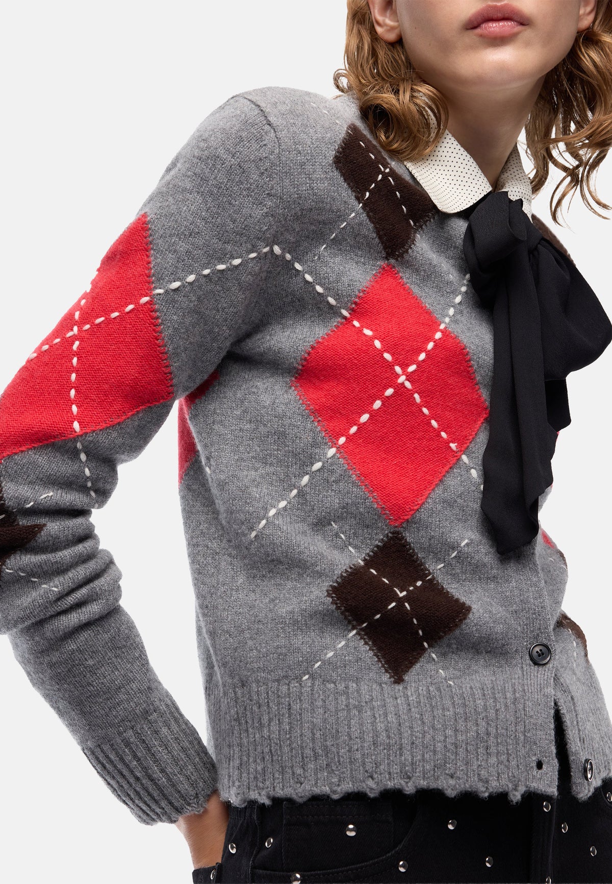 CARDIFF CARDIGAN ARGYLE CON CLOTH STITCH - GRIGIO/MAR
